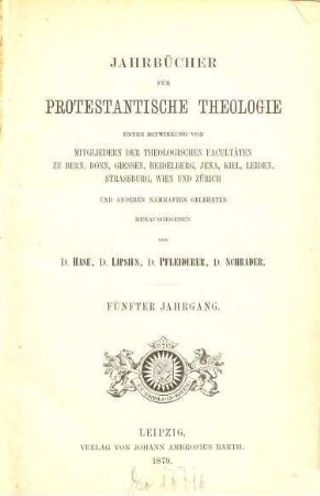 Jahrbücher für protestantische Theologie. 5. 1879