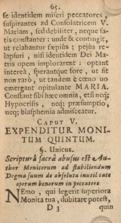 Caput V. Expenditur monitum quintum.
