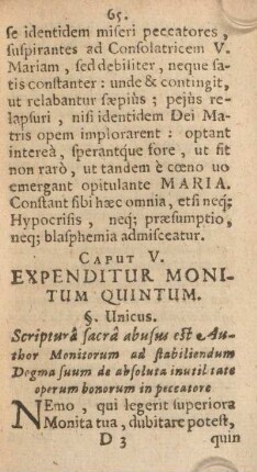 Caput V. Expenditur monitum quintum.
