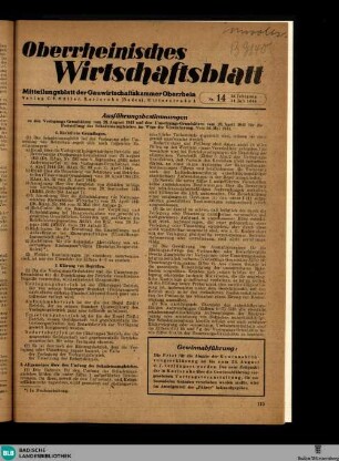 Oberrheinisches Wirtschaftsblatt : Mitteilungsbl. d. Gauwirtschaftskammer Oberrhein