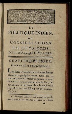 LE POLITIQUE INDIEN, OU CONSIDERATIONS SUR LES COLONIES DES INDES ORIENTALES. CHAPITRE PREMIER. - CHAPITRE VII.