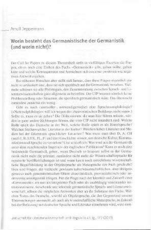 Worin besteht das Germanistische der Germanistik (und worin nicht)?