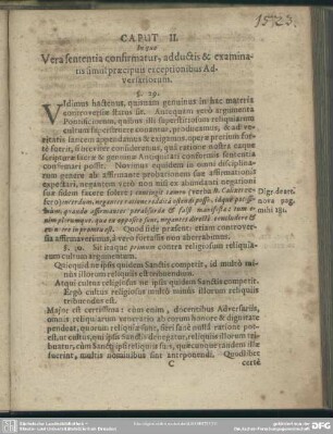 Caput II. In quo Vera sententia confirmatur, adductis & examinatis simul praecipuis exceptionibus Adversariorum