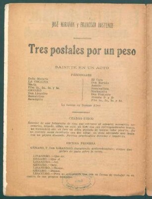 1924017700: Tres postales por un peso : sainete en un acto