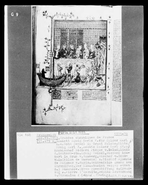 Grandes Chroniques de France — Bankett König Karls V. für Kaiser Karl IV. im Grand Palais, Folio fol. 473 verso