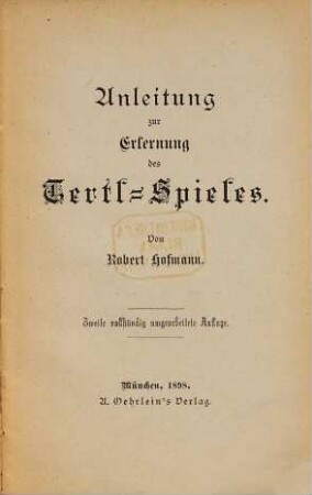 Anleitung zur Erlernung des Tertl-Spieles