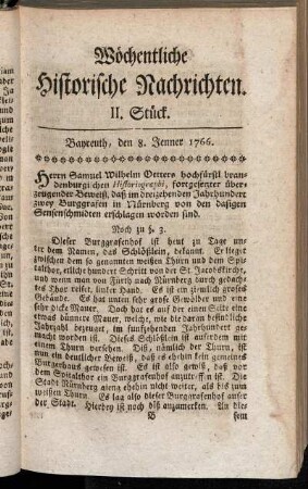 II. Stück. Bayreuth, den 8. Jenner 1766.