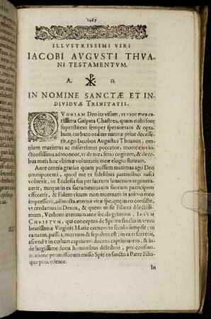 Illustrissimi Viri Iacobi Augusti Thuani Testamentum.