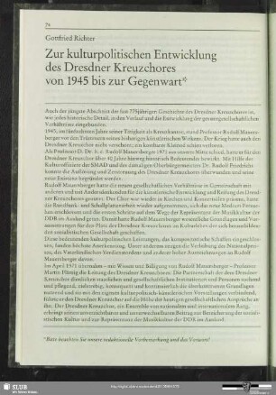 Zur kulturpolitischen Entwicklung des Dresdner Kreuzchores von 1945 bis zur Gegenwart
