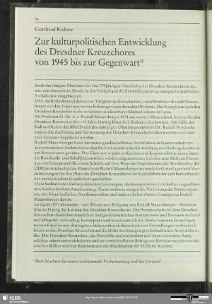 Zur kulturpolitischen Entwicklung des Dresdner Kreuzchores von 1945 bis zur Gegenwart