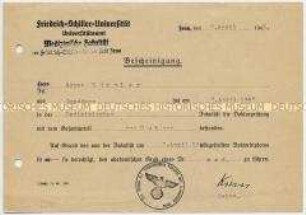 Bescheinigung über die bestandene Doktor-Prüfung an der Friedrich-Schiller- Universität Jena - Personenkonvolut