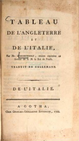 Tableau De L'Angleterre Et De L'Italie, 3. De L'Italie