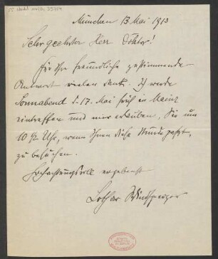 Brief an Ludwig Strecker und B. Schott's Söhne : 13.05.1913