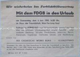 Handzettel mit Werbung für einen Lichtbildervortrag