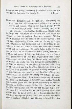 141-142 [Rezension] Gerigk, Hubert, Wesen und Voraussetzungen der Todsünde
