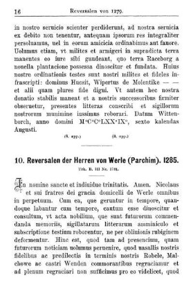 10. Reversalen der Herren von Werle (Parchim). 1285.