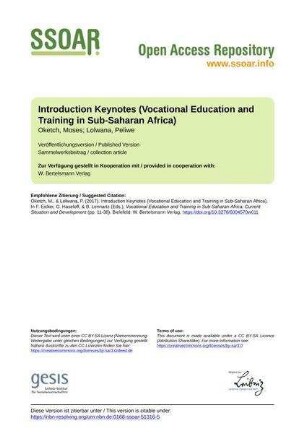 Introduction Keynotes (Vocational Education and Training in Sub-Saharan Africa)