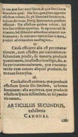 Articulus Secundus exhibens Canones.