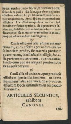 Articulus Secundus exhibens Canones.