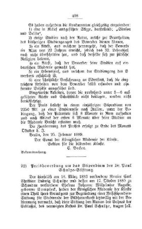 Preisbewerbung um das Stipendium der Dr. Paul Schultze-Stiftung : [II. Universitäten, Akademien etc]