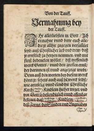 Vermahnung bey der Tauff.