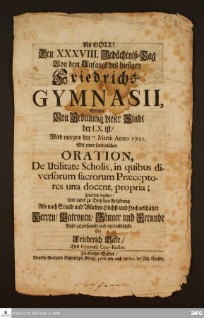 Festschrift anlässlich des 38. Jahrestags der Gründung des Friedrich-Werderschen Gymnasiums in Berlin.
