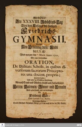 Festschrift anlässlich des 38. Jahrestags der Gründung des Friedrich-Werderschen Gymnasiums in Berlin.