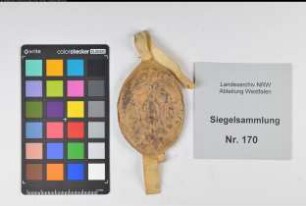 Siegler: Arnsberg, Graf Gottfried II von Überlieferungsart: Original (restauriert). Stoff: Wachs Farbe: farblos Form: oval. Durchmesser: Art: Typ: Umschrift: