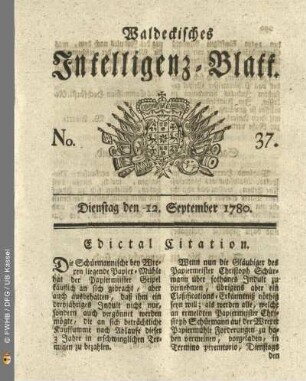 No. 37, Dienstag den 12. September 1780