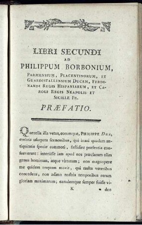Libri Secundi Ad Philippum Borbonium, Parmensium ... Praefatio.