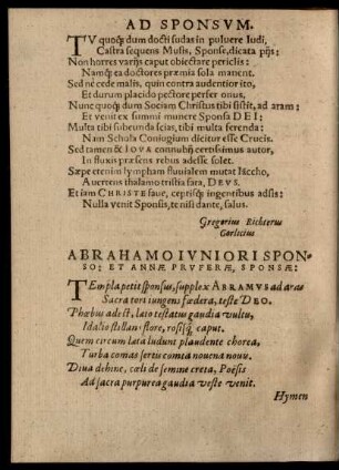 Abrahamo Iuniori Sponso: Et Annae Pruferae, Sponsae: