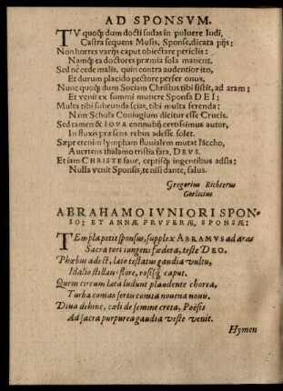 Abrahamo Iuniori Sponso: Et Annae Pruferae, Sponsae: