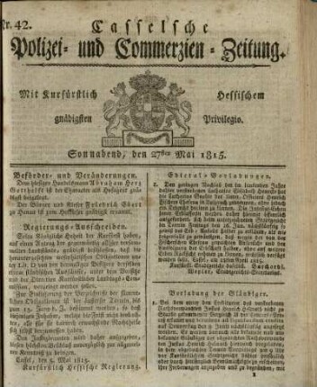 Nr. 42, Sonnabend, den 27sten Mai 1815