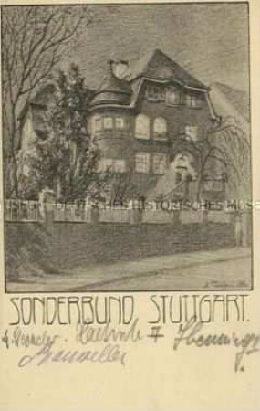 Postkarte der Studentenverbindung Sonderbund, Stuttgart