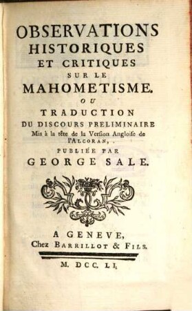 Observations historiques et critiques sur le Mahometisme