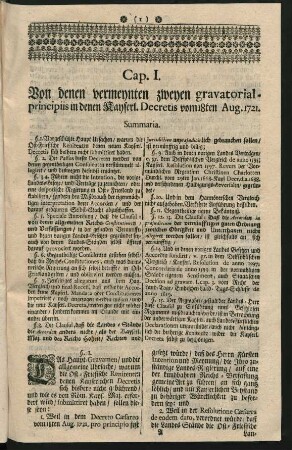 Cap. I. Von denen vermeynten zweyen gravatorial-principiis in denen Kayserl. Decretis vom 18ten Aug. 1721
