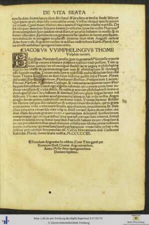 Iacobus VVimphelingius Thome Vulphio iuniori