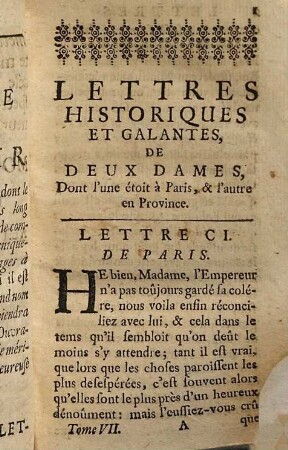 Lettres Historiques Et Galantes : Ouvrage Curieux, 7. Lettres historiques et galantes, de deux dames de condition, dont l'une étoit à Paris, & l'autre en Province