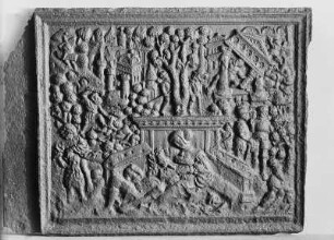 Philipp Soldan. Simson und Delila, 1560, 70,5 x 80,0 cm, Siegerländer Eisenkunstguß - Ofenplatte (Hütte des Klosters Haina)