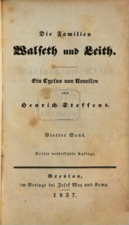 Novellen : Gesammt-Ausgabe, 5. Die Familien Walseth und Leith. 4. Bd. : ein Cyclus von Novellen