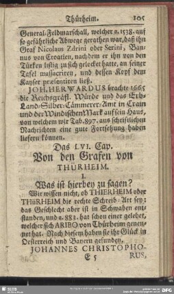 Das LVI. Cap. Von den Grafen von Thürheim
