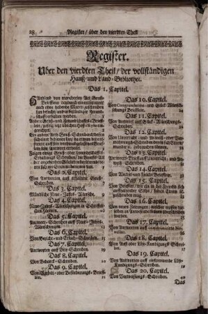 Register. Uber den vierdten Theil/ der vollständigen Hauß- und Land-Bibliothec