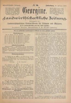Achtundfünfzigster Jahrgang. No. 8. Insterburg, 20. Februar 1890.