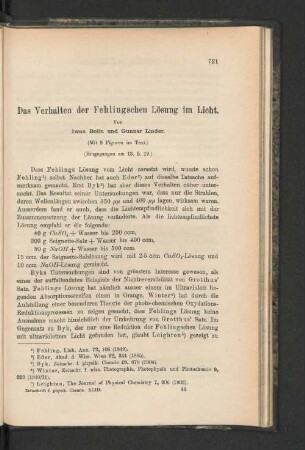 Das Verhalten der Fehlingschen Lösung im Licht