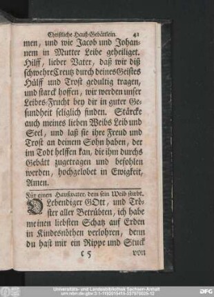 Für einen Haußvater, dem sein Weib stirbt.