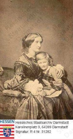 Carrière, Agnes geb. Freiin v. Liebig (1829-1862) / Porträt mit Sohn Justus (1854-1893) / Agnes in Sessel sitzend, linksblickend, an sie gelehnt: Justus
