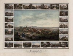 Ansichten von Teplitz, Lithogr., um 1860 : Erinnerung an Teplitz / nach der Natur gezeichnet von Julius Fleischmann. - Lithographirt von C. W. Arldt. - [Dresden] : Braunsdorf , [um 1860]. - 25 Ansichten auf 1 Kunstbl. : kolor. Lithogr. ; Geasamtgr. 52 x 36 cm