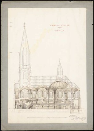 Emmauskirche, Berlin-Kreuzberg: Längsschnitt, 1. Fassung