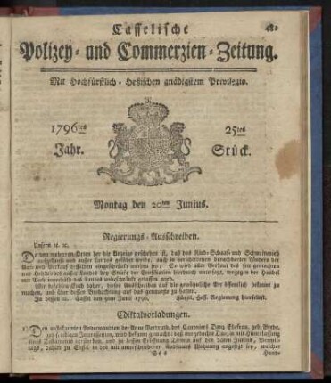 25tes Stueck, Montag den 20ten Junius. 1796