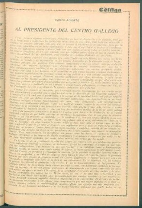 Carta abierta al presidente del Centro Gallego
